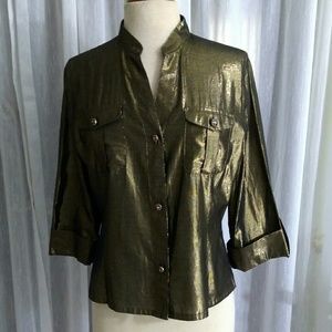 BLACK FRIDAY SALE...MANY ITEMS ...metallic olive green blouse size sm/ med